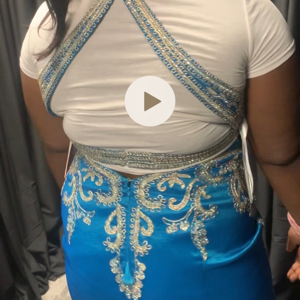 Gold and Blue prom dress.